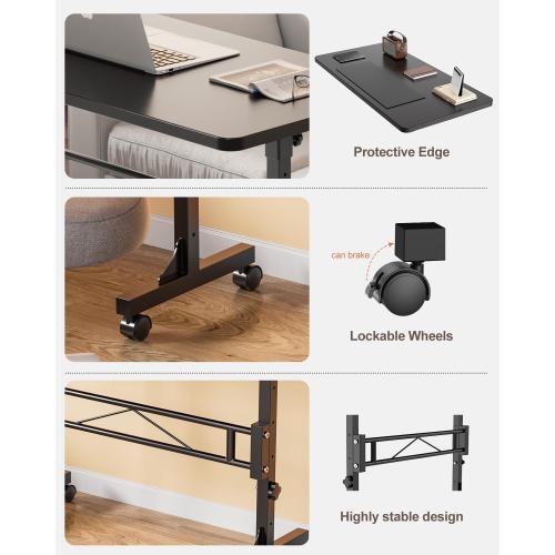 Small Standing Desk Adjustable Height, Mobile Stand Up Desk with Wheels, 32 Inch Portable Rolling Desks for Walking Pad Treadmill Black