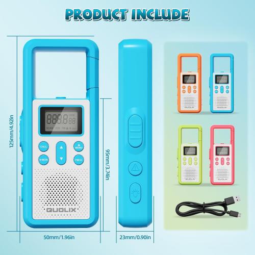 Pink and Blue 2 Pack QUOLIX Walkie Talkies for Kids Rechargeable, Kids Walkie Talkies with NOAA & VOX, 1020mAh Battery Toys for 3-12 Year Old Boys Girls, Durable Outdoor Gift for Camping, Hiking, Backyard Games (2 Pack)