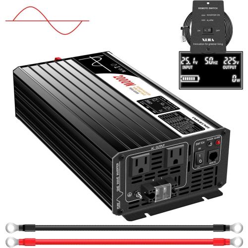Black Xijia Pure sine Wave Inverter 2000W 48 Volt dc to 120 Volt ac Inverter (Peak Power 4000W) rv Converter 60HZ with Soft Start for car &Camping (DC48V (Range 40V-60V) 2000W)