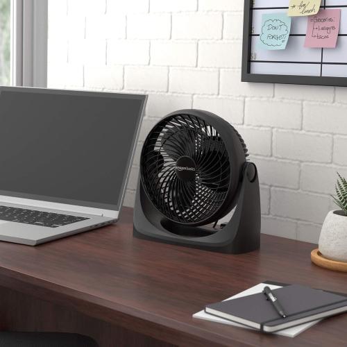 Amazon Basics Air Circulator Fan, Desk Fan for Bedroom, Home and Office, With 90-Degree Tilt Head, 3 Speed Settings, Lightweight (3 LBS), 35 Watts, Black, 11.1W x 6.3D x 10.9H