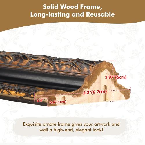 Size 24x30 DIY Wood Frame for 24x30 Stretched Canvas Paintings, Museum-grade Ornate Picture Frame for Vintage Rustic Retro Home, No Back & Cover, Open Back Canvas Frame for Living Room Decoration