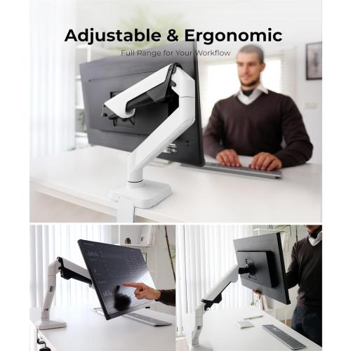 Heavy Duty Monitor Arm Desk Mount for 34-49 Inch Ultrawide Curved Monitors, Supports 14-38 lbs, Gas Spring Ergonomic Full Motion with Cable Management, Red Dot Design Awarded, White