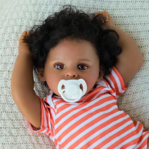 SCOM Realistic Reborn Baby Dolls Black-20 Inch Girl African American Newborn Baby Doll, Lifelike Weighted Soft Body, Christmas Birthday Gift for Kids Age 3