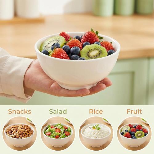 4 Pcs Ceramic Soup Bowls, 26 Oz White Deep Bowls, 5.9 Inch Microwave & Dishwasher Safe, for Cereal, Soup, Salad, Rice and Pasta