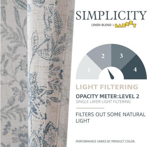 Lazzzy Linen Farmhouse Curtains for Living Room 84 Inch Length Floral Print Window Curtains Semi Sheer Drapes for Bedroom Country Light Filtering Curtain Grommet Top 2 Panels Blue on Beige