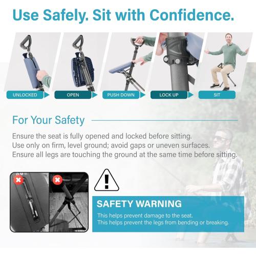 STEP2GOLD Ta-Da Chair Series 2 PRO, Portable Trekking Hiking Pole, Folding Walking Stick with Seat, Walking Cane with Chair, Foldable Chair, Lightweight Aluminum, Easy Carry and Storage, Anti-Slip