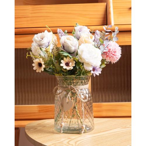 Clear Jar Multicolor Fake Flowers with Vase, Faux Peony Silk Flowers for Home Decor, Coffee Table, Living Room, Bathroom Plant Decor, Centerpiece Table Decorations