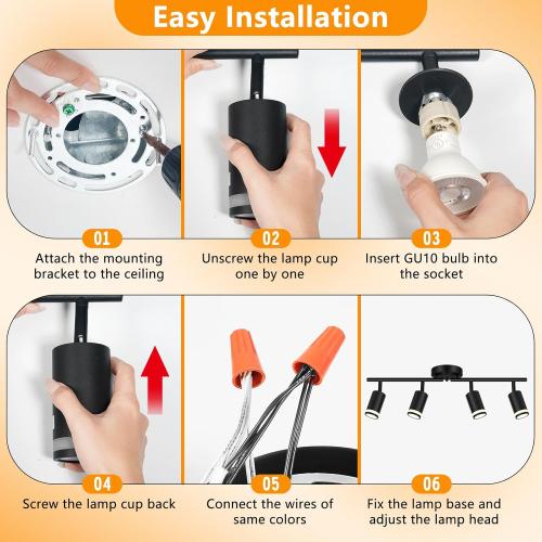 4-Light Kitchen Lighting Fixtures Ceiling Mount, Black Track Semi Flush Mount Ceiling Light, Modern Adjustable Multi-Directional Hallway Light Fixtures for Living Room, Dining Room, Foyer