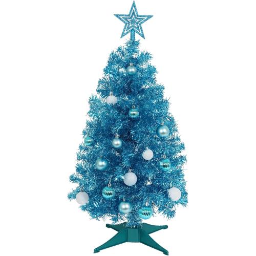 Sunshine Blue Christmas Tree with Light 3ft Artifical Full Christmas Tree with Ball & Star Ornaments 8 Lighting Modes for Holiday Decor