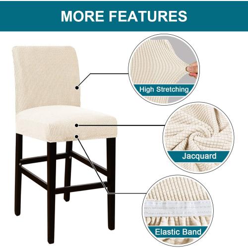 Turquoize Stretch Bar Stool Cover Counter Stool Pub Chair Slipcover for Dining Room Cafe Barstool Slipcover Removable Furniture Chair Seat Cover Jacquard Fabric with Elastic Bottom Set of 4, Natural