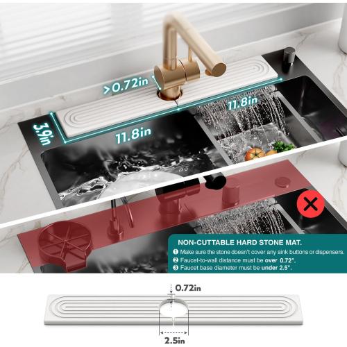 Light Grey 23.6x3.9 Stone Faucet Mat for Kitchen Sink – Diatomite Drying Stone Mat & Sink Protector, Prevent Moisture – Sink Splash Guard Water-Absorbing Stone Tray for Bathroom Counter [Light Grey,23.6 x 3.9]