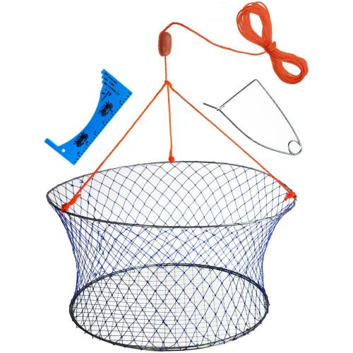 Palmyth Wire Grid Bottom Crab Nets Two Ring Crab Kit with Harness and Bait Clip 24” X 20” X 12”