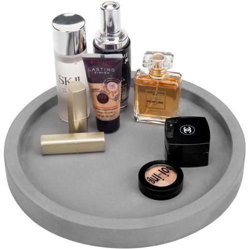MyGift 11-inch Modern Gray Concrete Round Bathroom Vanity Tray, Cologne and Perfume Tray for Dresser Top