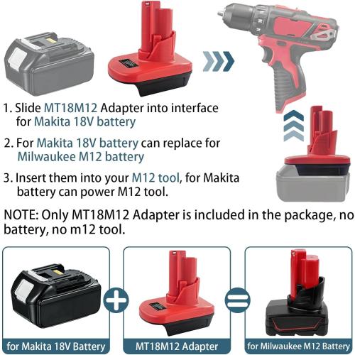 Battery Adapter for Makita 18V to M12, MT18M12 Adapter Convert for Makita 18V to Replace for Milwaukee 12V Li-ion Battery Work for Milwaukee M12 12V Power Tools
