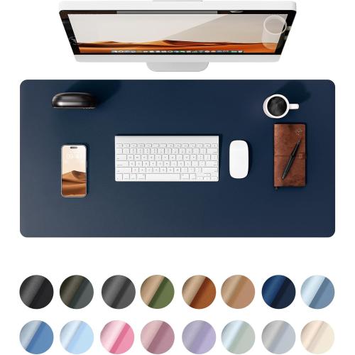 YSAGi Leather Desk Protector, Office Mat, Large Mouse Mat, Non-Slip PU Leather Blotter, Laptop Desk Mat, Waterproof Writing Pad for Office and Home (Dark Blue, 23.6 x 13.8)