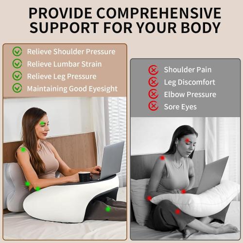 Reading Pillow, Lap Desk Pillow for Adult, Memory Foam Gaming Pillow for Arm Support, Arm Rest for Working, Crocheting, Playing Game or Siting in Bed, Floor, Sofa (White)