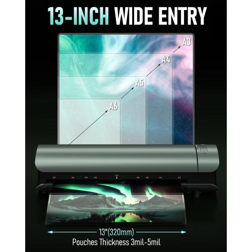 Qfun Laminator Machine 11x17 Cold Thermal Laminator，13 inch Laminating Machine 60s Warm-up with 30 Laminate Sheets，9 in 1 Desktop A3 Lamination Machine with Paper Trimmer for Teacher Home Office