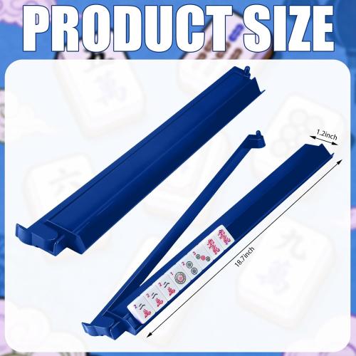 4 Pcs 18.7 Inch Dark Blue Acrylic Mahjong Tile Racks with Pushers for Game Night American Mahjong Racks Tile Set for Mah Jong Lovers and Beginners