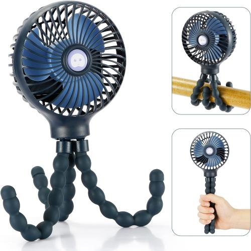 Dark Blue snawowo Mini Handheld Personal Portable Fan, Baby Stroller Fan, Car Seat USB or Battery Powered, with Flexible Tripod Clip on Student Bed Desk Bike Crib Treadmill Camping Traveling(Dark Blue)