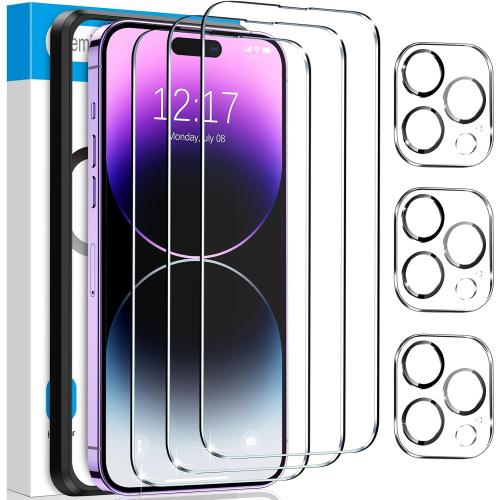 Fotbor for [3 3 Pack] iPhone 14 Pro Max Screen Protector with Camera Lens Protector, 9H Shatterproof Tempered Glass Film with Easy Installation Frame, HD Clear Sensitive Full Coverage 6.7 Inch‼️missing two‼️