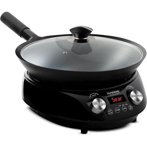 Nuwave Induction Wok, 3 Wattages 600, 900 & 1500, Precise Temp Controls from 100°F to 575°F in 5°F, Infuse Complex Charred Aroma & Flavor, Authentic 14-inch Carbon Steel Wok Included, Wok Hei MISSING LID NEEDS CLEANING