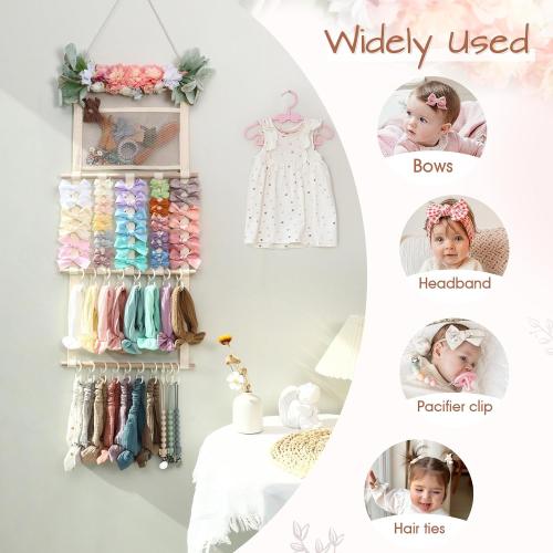 Color Pink Headband Holder Hair Bows Organizer for Girls, Hair Accessories Display Storage Wall Hanging Decor for Baby Nursery Toddler Girls Room