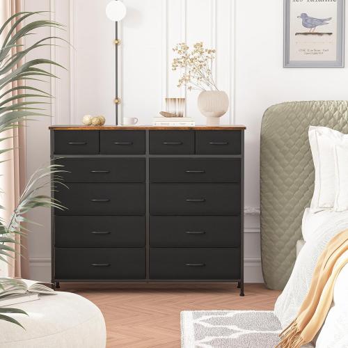 VASICAR Dresser for Bedroom with 12 Drawers, Tall Fabric Drawer Dresser, Compact Chest of Drawers for Closet, Nursery, Bedside, Living Room, Laundry, Entryway, Hallway