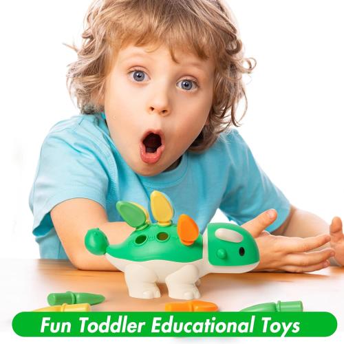 Hirger Spike The Fine Motor Dinosaur: Montessori Baby Sensory Toys for Toddlers 1-3, Preschool Learning Educational Activities, 12  Months Old Birthday Gift