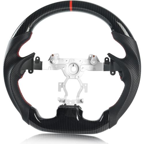 Hydro Dip Carbon Fiber Steering Wheel for Infiniti D-shaped Flat-bottom Preforated Leather Grip Hand-Stitched Steering Wheel for Infiniti G37 EX35 EX37 2007-2015