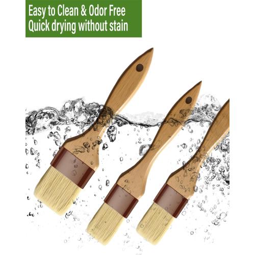 Basting Brush-Pastry Brush,Oil Brush for Cooking,Boar Bristles BBQ Brushes for Grill,Beech Wooden Handle Food Brush for Baking/Spreading Marinade/Sauce/Butter/Egg/Kitchen Baster Brushes(1.5 1 inch)
