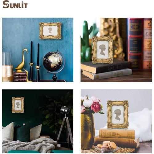Sunlit Vintage Picture Frame 4x6 Inch, Luxury Antique Photo Frames with Glass Front, Photo Display, Tabletop Wall Hanging, Gift Ideas, Gold
