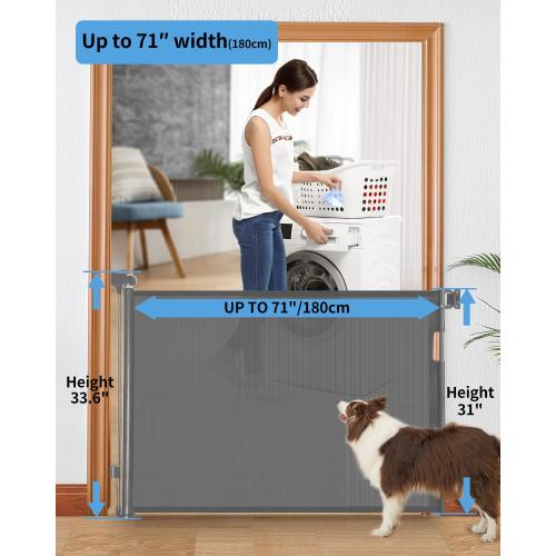 Retractable Baby Gate for Doorways and Stairs, Mesh Safety Gate for Pet, Indoor & Outdoor Use, One-Hand Operation, Easy Installation, 33.6 Tall, Expands to 55 Wide（Grey,33.6x55