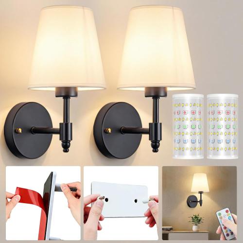 Nekhung Battery Operated Wall Sconce, Peel and Stick Sconces Set of 2