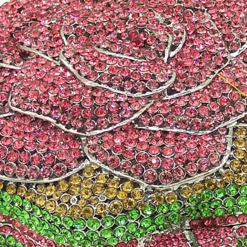 Boutique De FGG Rose Crystal Clutch Purse Women Flower Evening Bag Wedding Party Prom Bridal Rhinestone Floral Handbag,Mini
