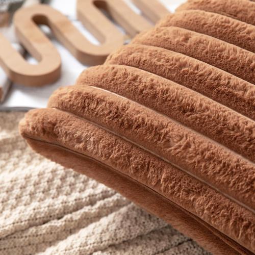 DEELAND Pack of 2,Double-Sided Faux Fur Plush Decorative Throw Pillow Covers Fuzzy Striped Soft Pillowcase Cushion Covers for Sofa Couch Bedroom Brown 18x18 inch