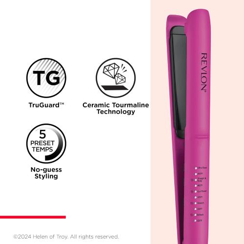 REVLON Ceramic Tourmaline 1 Flat Iron - Hair Straightener Evenly Distributes Heat for Less Damage, 5 Preset Temperatures for All Hair Types