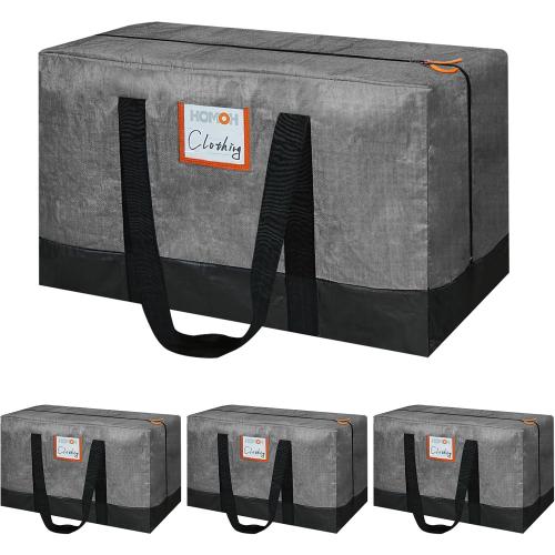 4 Pack Moving Bags Heavy Duty, 115lb Capacity Storage Bags for Clothes, Large Packing Tote with Strong Handles, Internal Compression Straps, Alternative to Moving Boxes -103L,Grey and Black