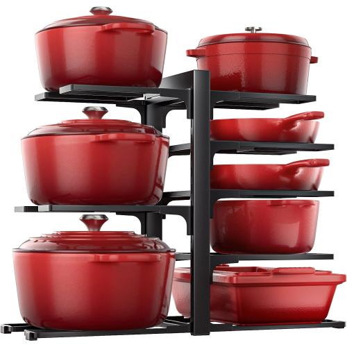 ORDORA Pots and Pans Organizer Rack for Cabinet, 15.83 Height 8-Tier Heavy Duty 120LBS Pot Pan Organizer under Cabinet Adjustable for Dutch Oven, Cast-iron Pan, Heavy Skillets Griddles, Shallow Pot