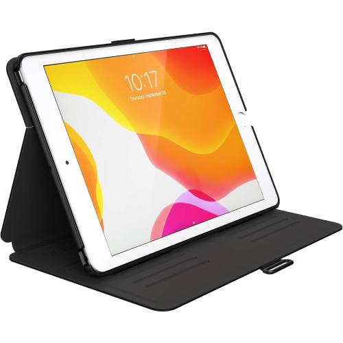 Speck Balance Folio Case for iPad 10.2 Inch (2019-2021) - Drop & Camera Protection, Slim Multi Range Stand, Apple Pencil Holder - Black/Black