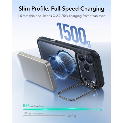 ESR for iPhone 17 Pro Max Case with Stash Stand, Camera Control Cover Compatible with MagSafe, Military-Grade Drop Protection Magnetic Phone Case, Scratch-Resistant Back Cover,Clear Black