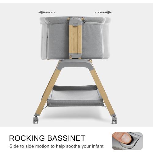 3 in 1 Baby Bassinet, Rocking Bassinets with Comfy Mattress and Wheels, Adjustable Height Bassinet Bedside Sleeper, Easy Folding Portable Crib for Newborn (Grey)