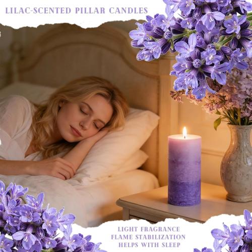 Lilac Scented Pillar Candles,2.8x6 Inch,70 Hour,3 Pack