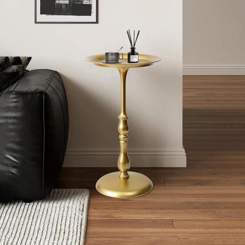 Dark brown Small Round Metal Side Table, 24.2 Height Vintage Accent End Table for Living Room, Bedroom, or Patio – Sturdy Iron Pedestal Nightstand for Sofa Corner, Bedside, or Outdoor Use
