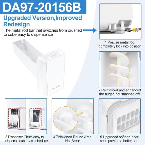 Upgraded DA97-20156B Refrigerator Ice Bucket Compatible with Samsung Ice Maker Replacement Ice Tray Parts DA97-20156A RF28R7201SR RF28R7351SR RF27T5201SR RF27T5201SG RF28HMEDBSR RF27T5501SR Ice Maker