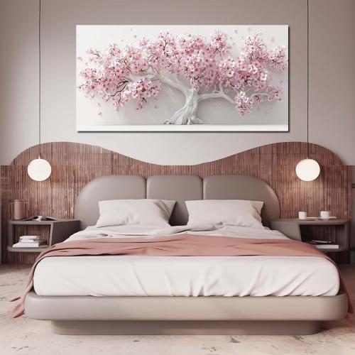 AOZEMI White Wall Art for Living Room Bedroom Home Office Pink Wall Decor Large Tree Pictures Art Flower Artwork Modern Floral Canvas 29x 59