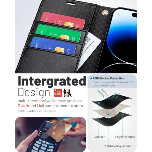 OCASE for iPhone 15 Wallet Case, Card Holder, Black