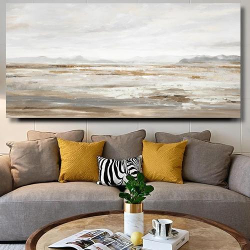 TRAIN2 ART Abstract Wall Art Canvas Wall Art for Living Room Brown and Grey Ocean Wall Decor Large Artwork for Bedroom Home Office 24x48