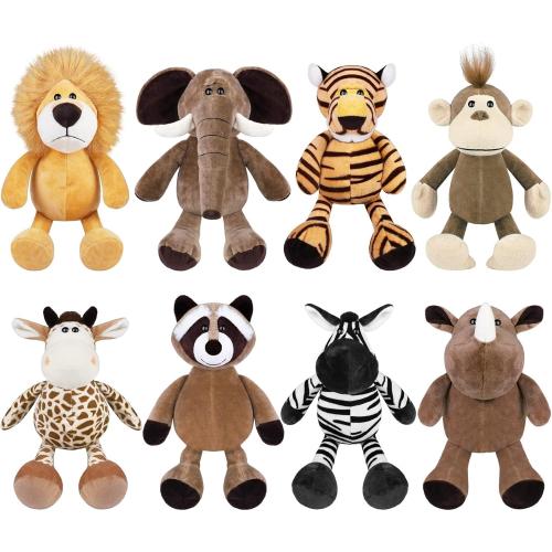 6Pieces Safari Stuffed Animals Plush Jungle Animal Toys 9.8 Inch Zoo Stuffed Animals