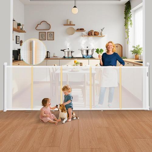 160'' Retractable Baby Gates Extra Wide, 42 Extra Tall Retractable Dog Gate for Doorways,13 Foot Safety Upgrade Extra Long White Retractable Baby Gate for Stairs, Indoor/Outdoor Retractable Gate