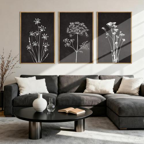 BINCUE Extra Large Framed Black and White Wall Art Floral Wall Decor Botanical Paintings for Living Room Bedroom Bathroom 24x36 Inch 3 Piece